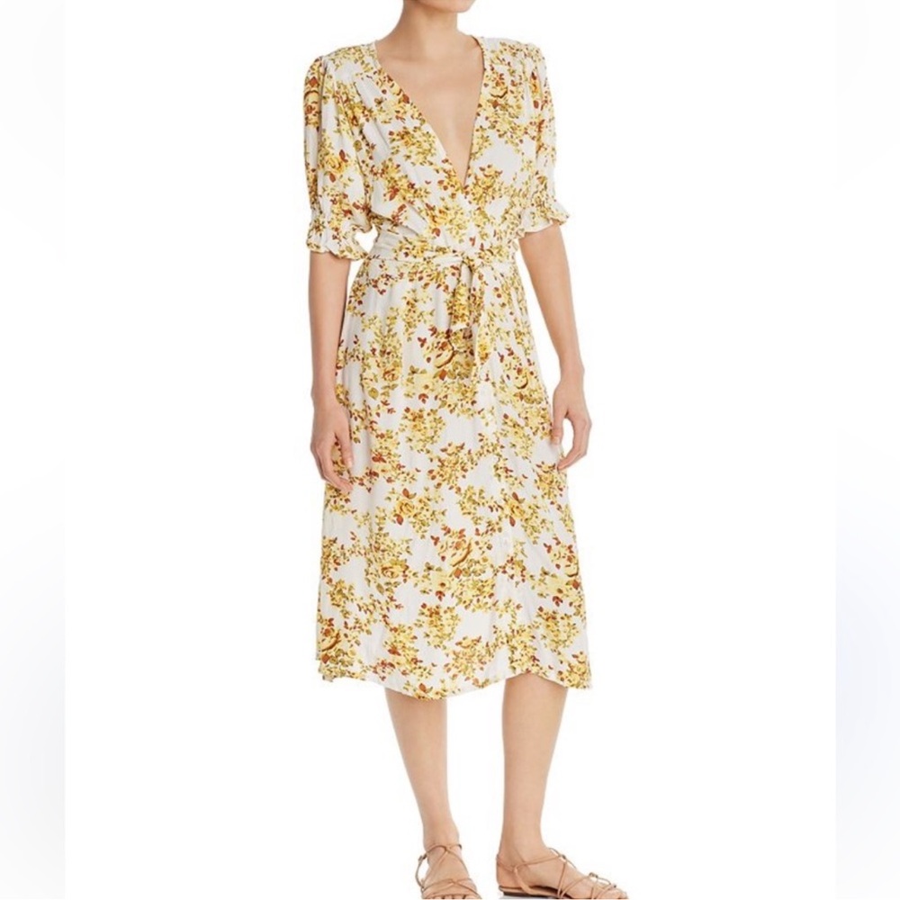 Faithful The Brand Rafa Midi Crinkled In Goldie Floral Dress Size 4